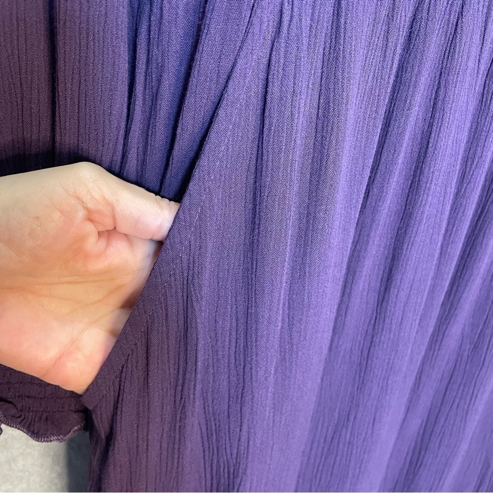 Garnet Hill Ruffle Crepe Plum Purple Peasant Long Sleeve Midi Dress Large - Picture 6 of 10